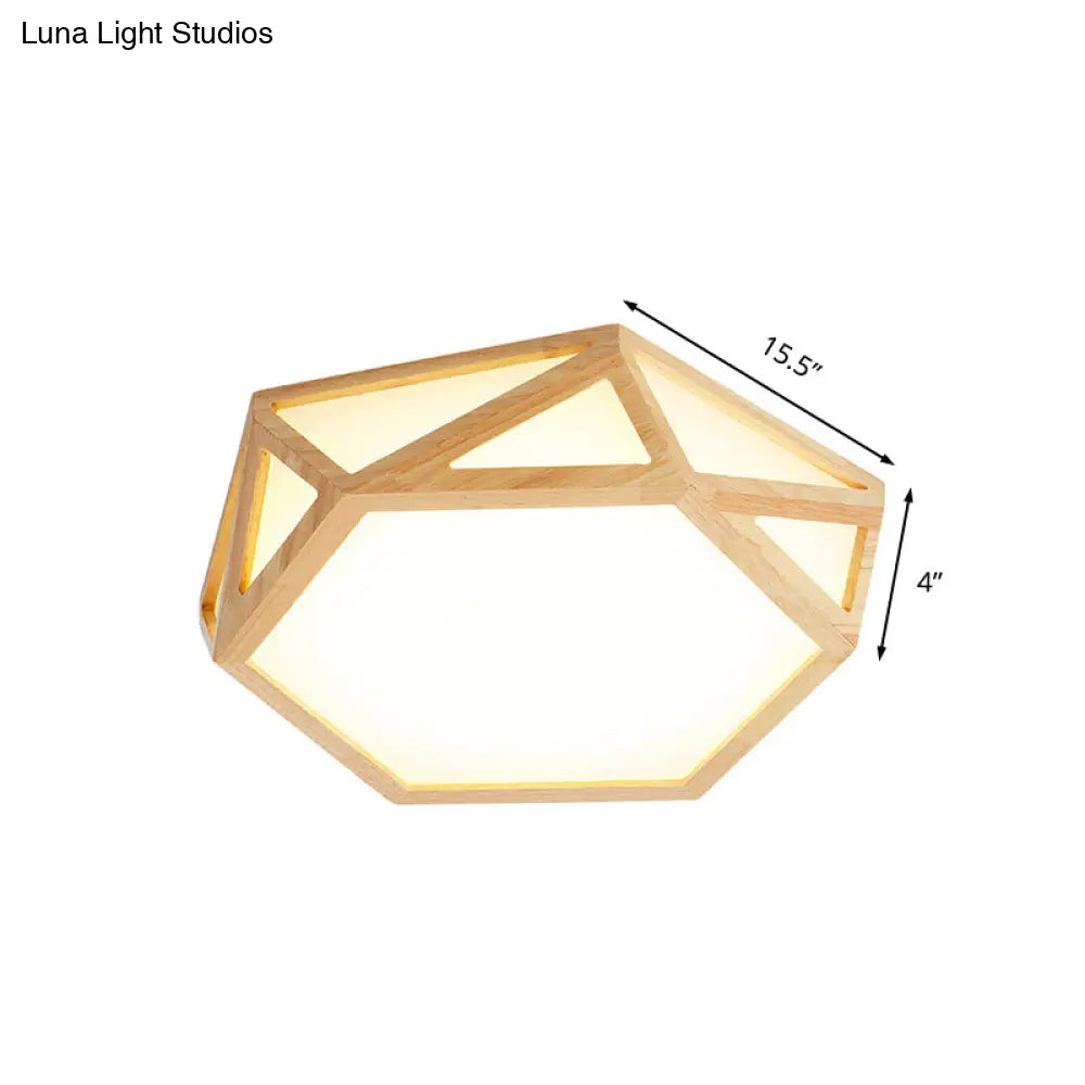 Wide Geometric Flush Mount Nordic Wood Led Lamp - 16/19.5/23.5 Beige Design For Living Room