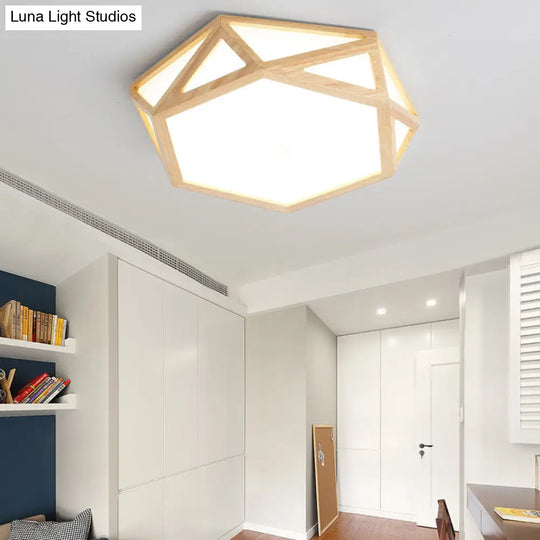 Wide Geometric Flush Mount Nordic Wood Led Lamp - 16’/19.5’/23.5’ Beige Design For Living Room