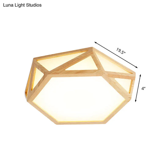 Wide Geometric Flush Mount Nordic Wood Led Lamp - 16’/19.5’/23.5’ Beige Design For Living Room