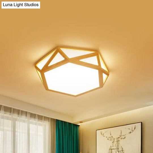 Wide Geometric Flush Mount Nordic Wood Led Lamp - 16/19.5/23.5 Beige Design For Living Room