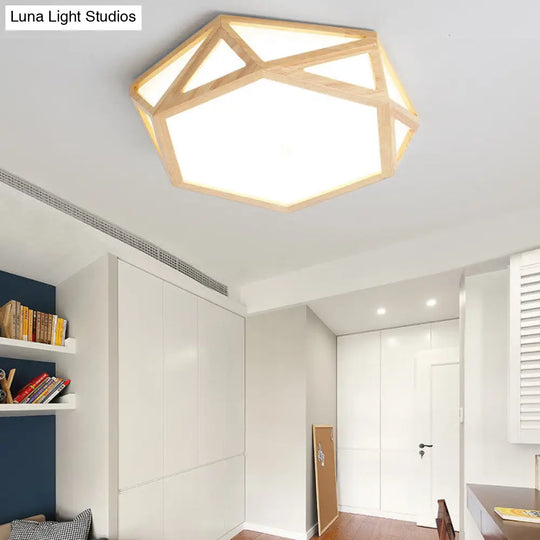 Wide Geometric Flush Mount Nordic Wood Led Lamp - 16/19.5/23.5 Beige Design For Living Room