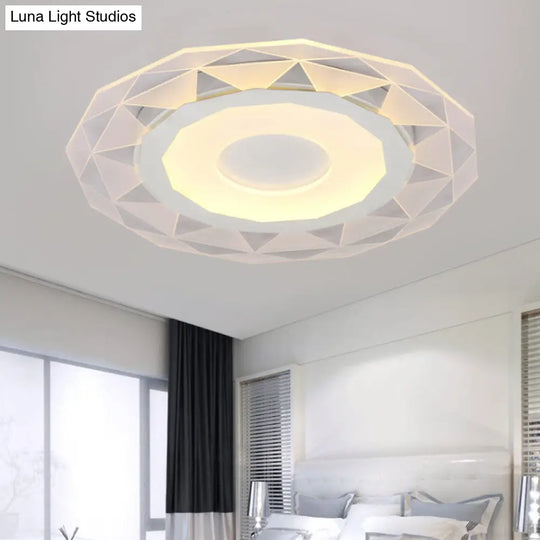 Wide Led Bedroom Flushmount With Polygon Acrylic Shade In White - 16.5/20.5/24.5 Sizes Warm/White