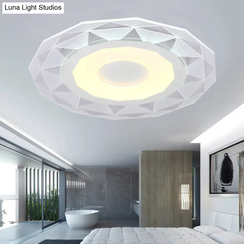 Wide Led Bedroom Flushmount With Polygon Acrylic Shade In White - 16.5/20.5/24.5 Sizes Warm/White