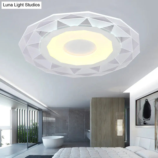 Wide Led Bedroom Flushmount With Polygon Acrylic Shade In White - 16.5/20.5/24.5 Sizes Warm/White