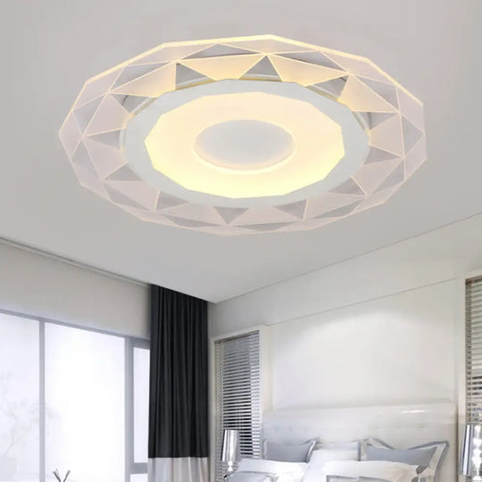 Wide Led Bedroom Flushmount With Polygon Acrylic Shade In White - 16.5’/20.5’/24.5’ Sizes