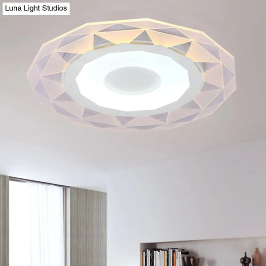 Wide Led Bedroom Flushmount With Polygon Acrylic Shade In White - 16.5’/20.5’/24.5’ Sizes