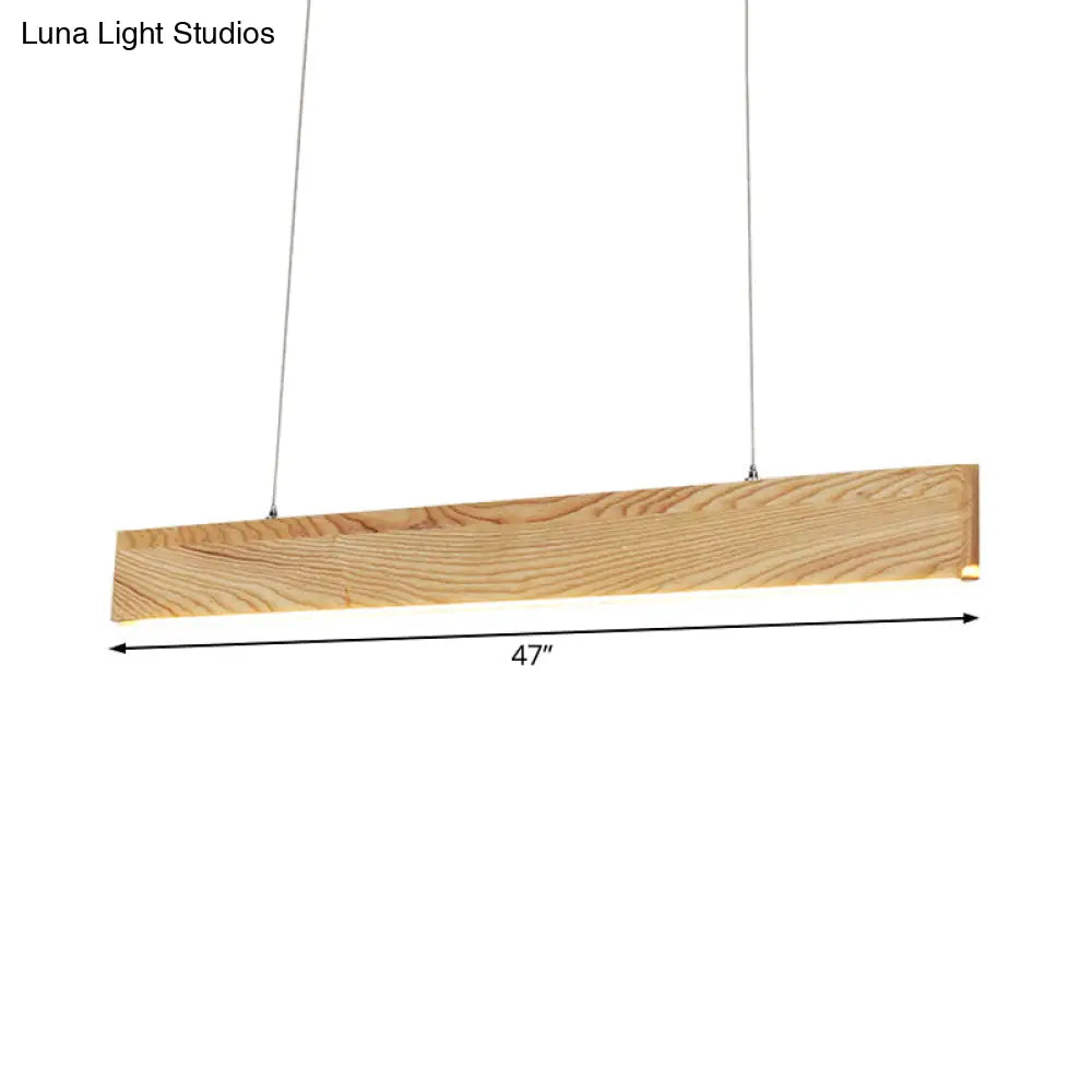 Wide Pendant Light With Linear Wood Shade - 23/35/47 For Dining Room Beige Led Hanging Lamp In