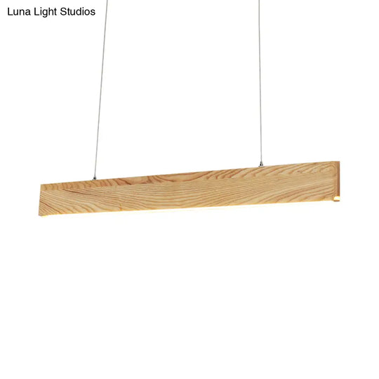 Wide Pendant Light With Linear Wood Shade - 23/35/47 For Dining Room Beige Led Hanging Lamp In