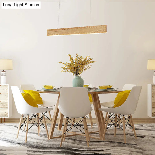 Wide Pendant Light With Linear Wood Shade - 23/35/47 For Dining Room Beige Led Hanging Lamp In