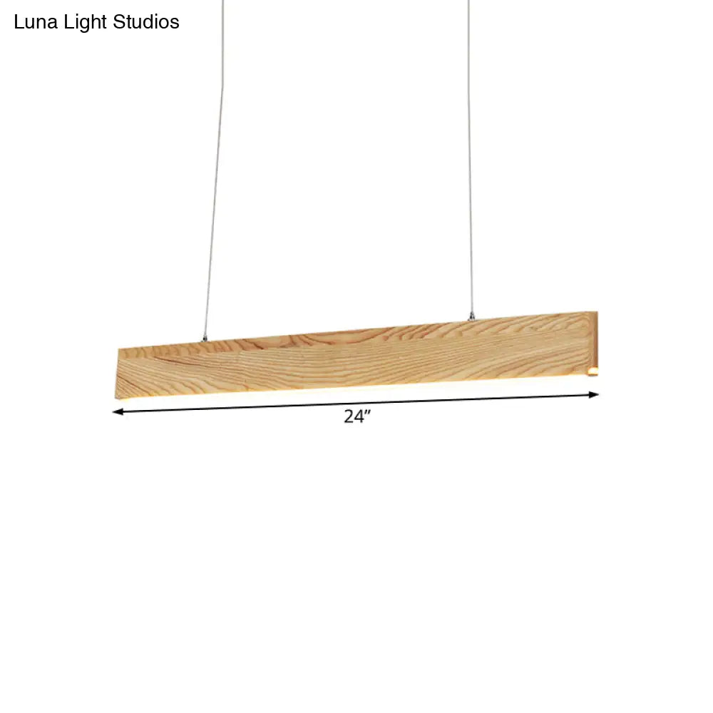 Wide Pendant Light With Linear Wood Shade - 23/35/47 For Dining Room Beige Led Hanging Lamp In