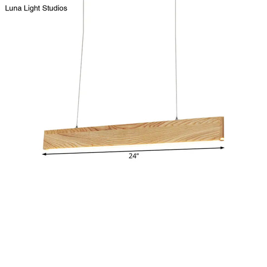 Wide Pendant Light With Linear Wood Shade - 23/35/47 For Dining Room Beige Led Hanging Lamp In