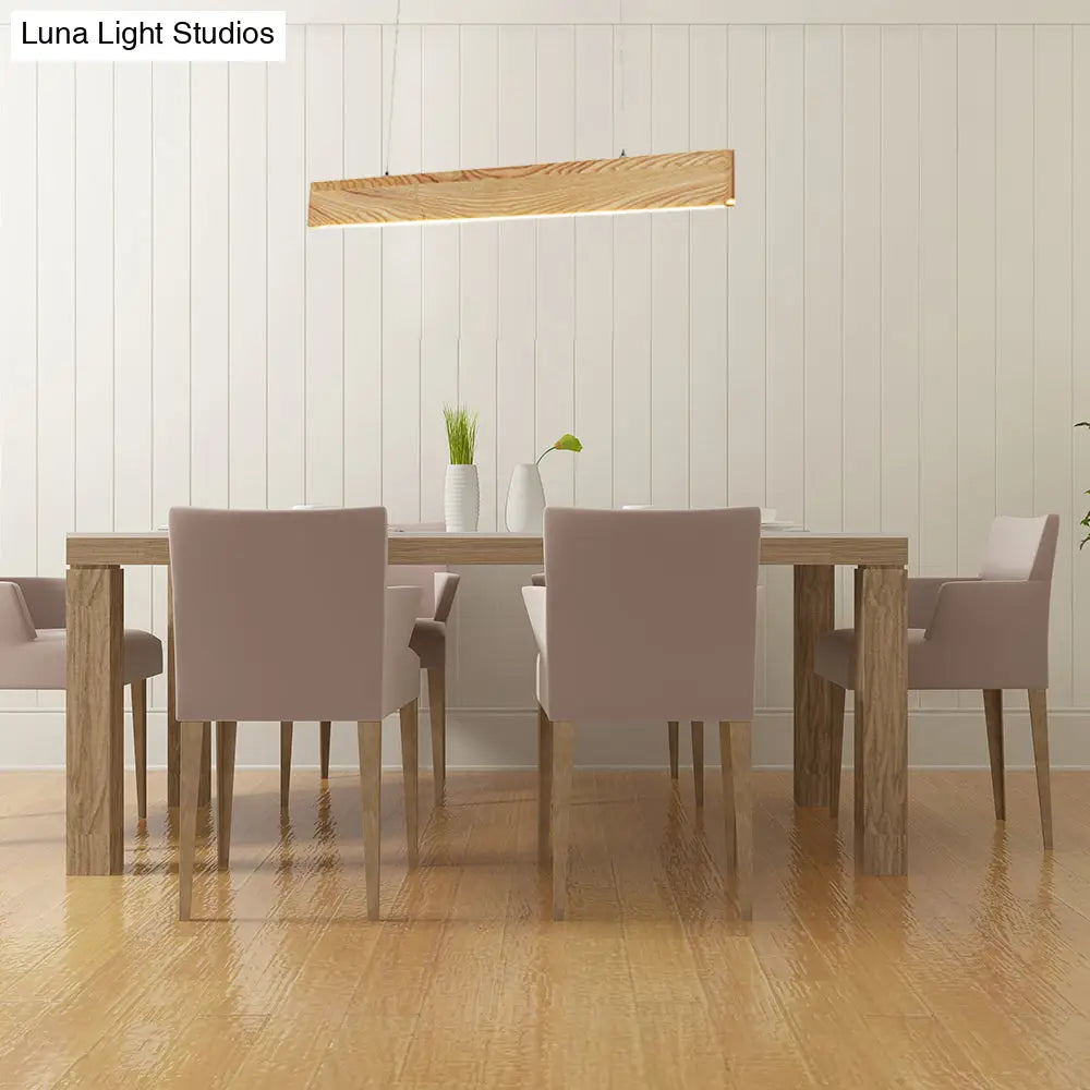 Wide Pendant Light With Linear Wood Shade - 23/35/47 For Dining Room Beige Led Hanging Lamp In