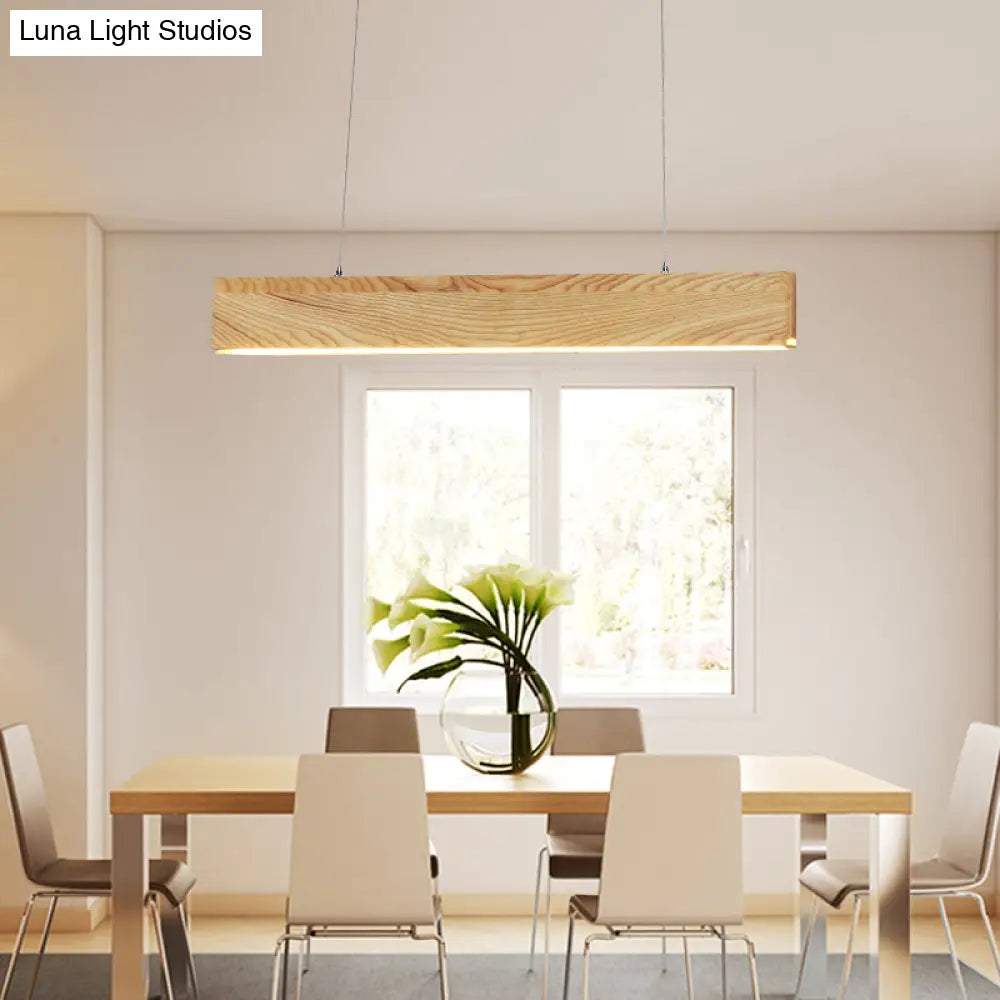 Wide Pendant Light With Linear Wood Shade - 23/35/47 For Dining Room Beige Led Hanging Lamp In