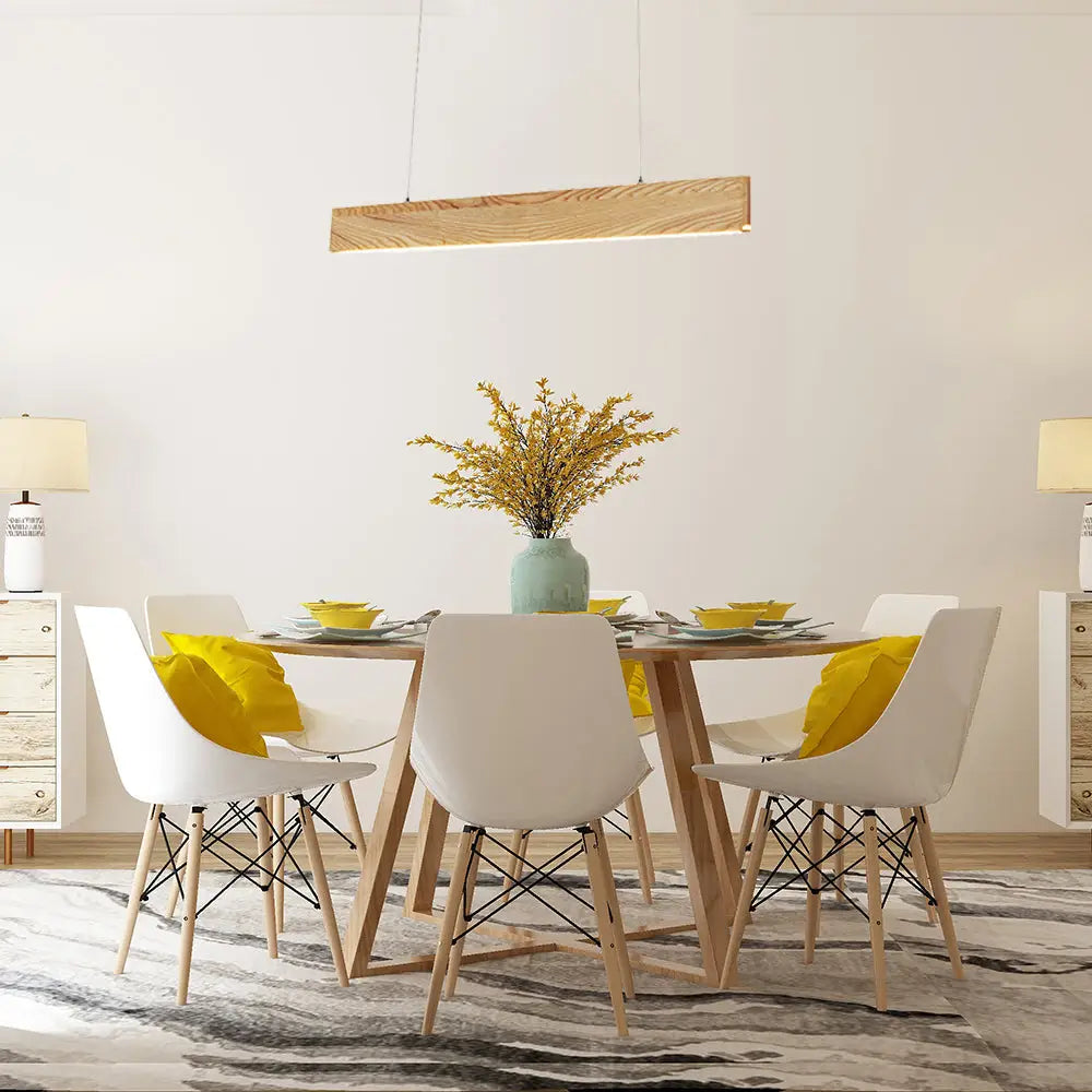 Wide Pendant Light With Linear Wood Shade - 23/35/47 For Dining Room Beige Led Hanging Lamp In