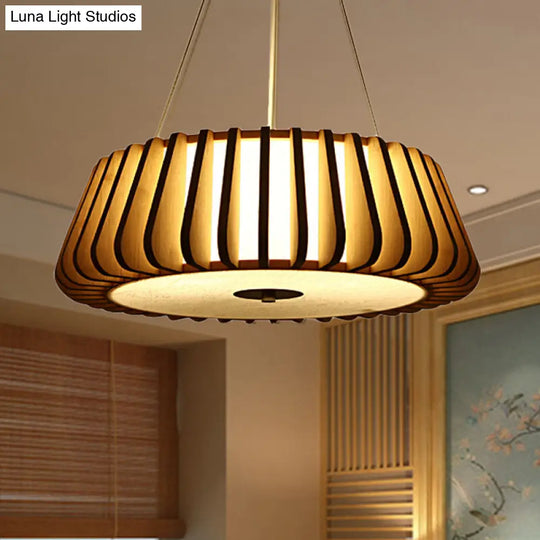 Tapered Suspension Lighting Traditional Wood & Nickel Ceiling Light - 19.5/23.5 Wide 1 Bulb Beige /