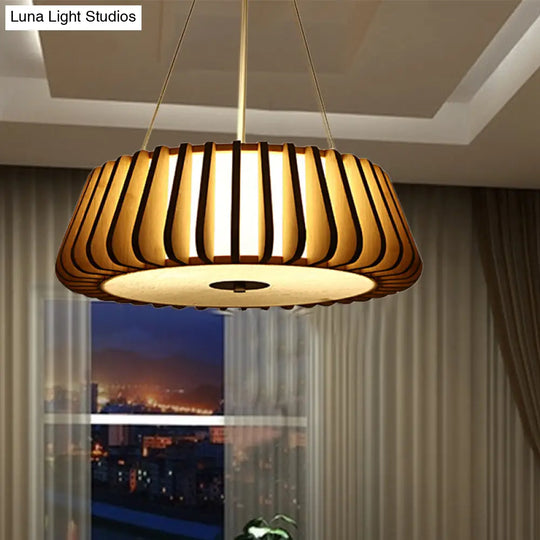 Wide Tapered Suspension Lighting - Traditional Wood 1-Bulb Nickel Hanging Ceiling Light 19.5’/23.5