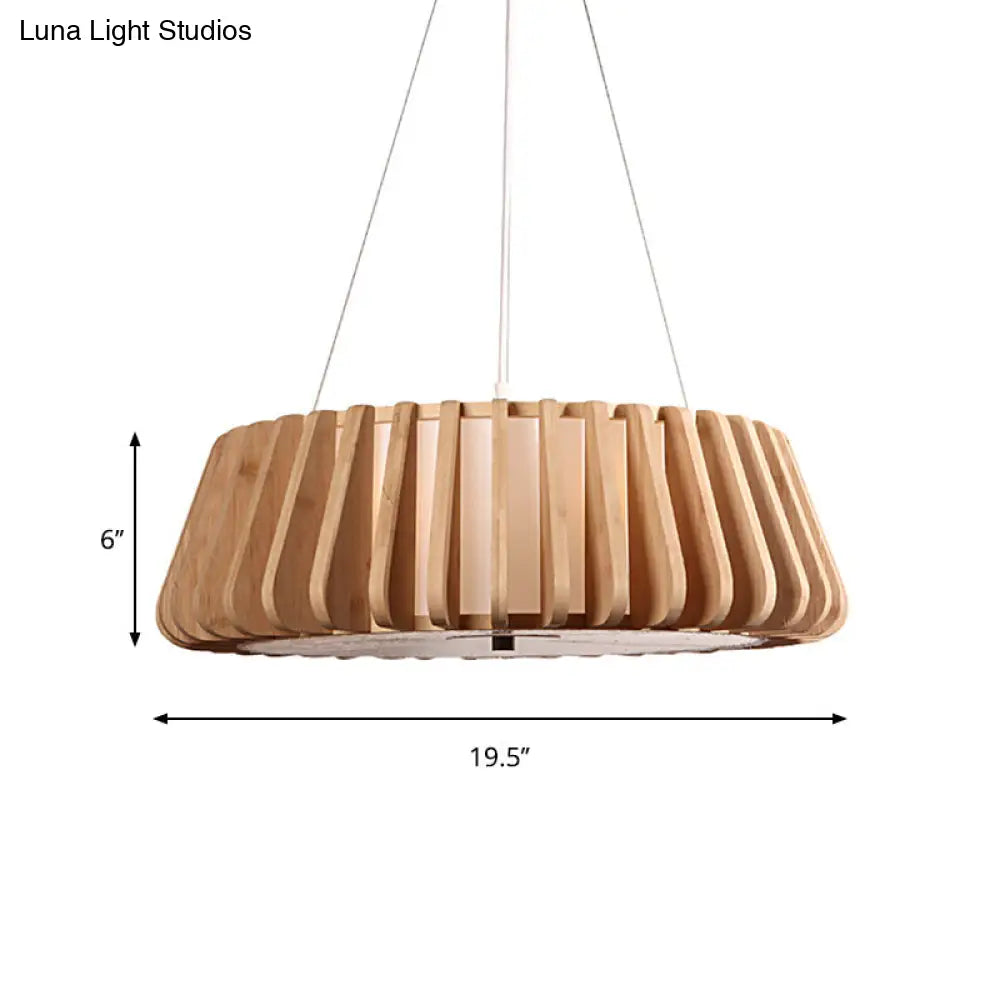 Wide Tapered Suspension Lighting - Traditional Wood 1-Bulb Nickel Hanging Ceiling Light 19.5’/23.5