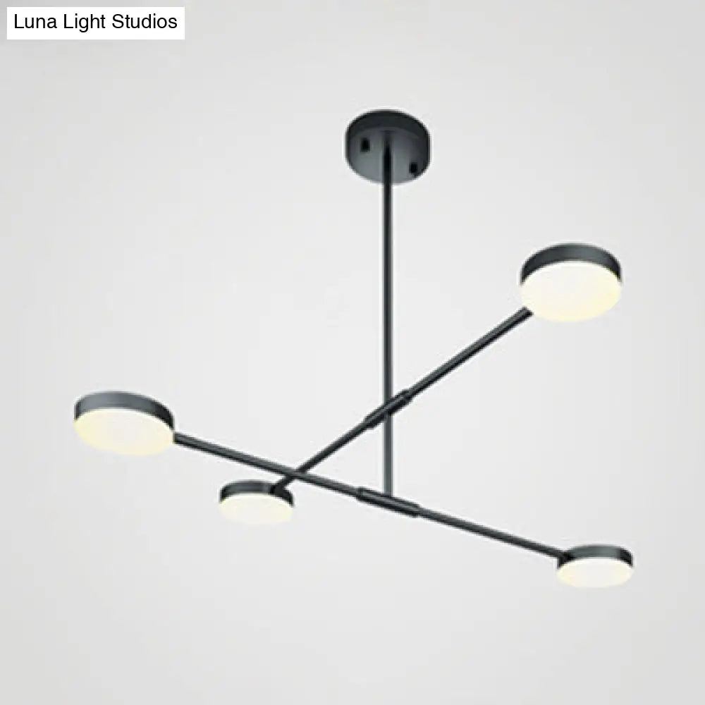 Modern Linear Chandelier With Drum Shade & Acrylic 2/4 Lights Led - Sleek Black Hanging Light For