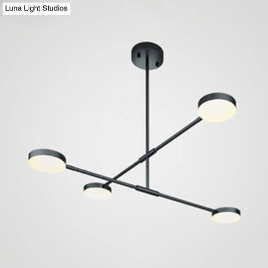 Modern Linear Chandelier With Drum Shade & Acrylic 2/4 Lights Led - Sleek Black Hanging Light For