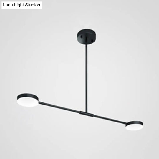 Modern Linear Chandelier With Drum Shade & Acrylic 2/4 Lights Led - Sleek Black Hanging Light For