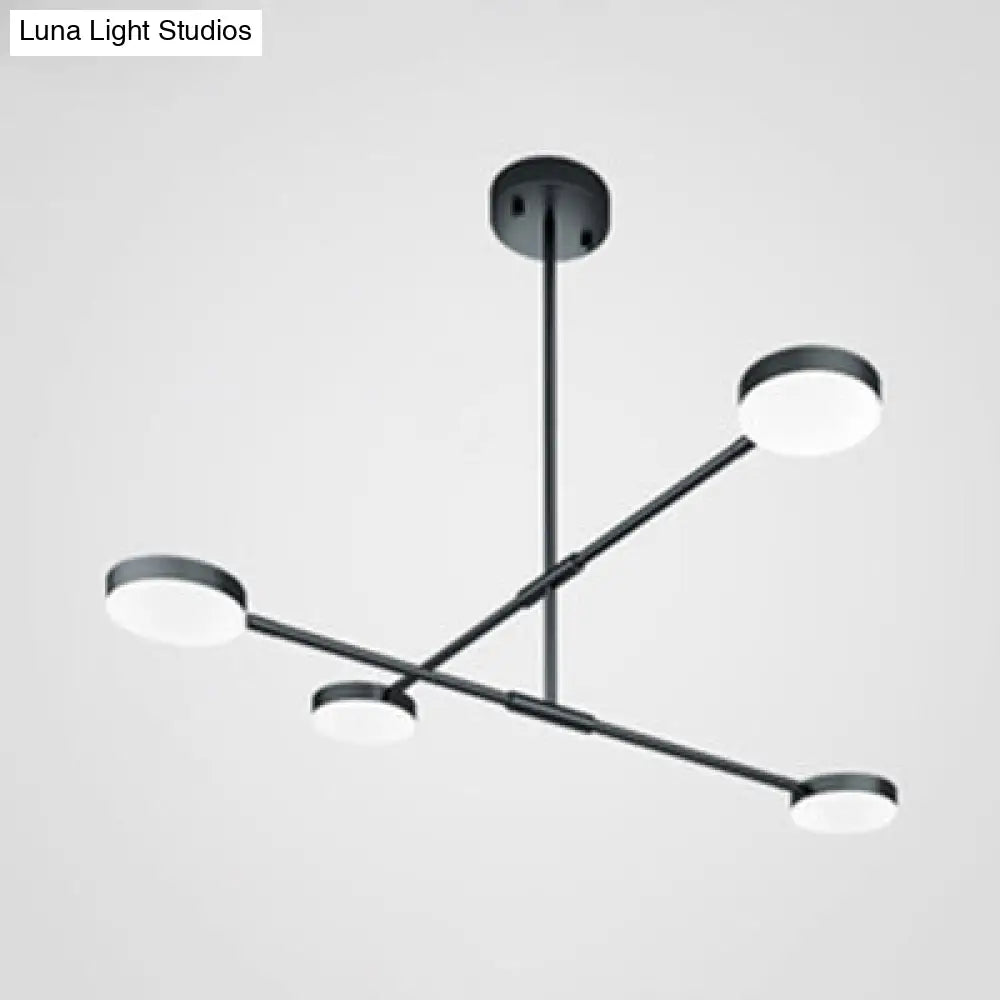 Modern Linear Chandelier With Drum Shade & Acrylic 2/4 Lights Led - Sleek Black Hanging Light For