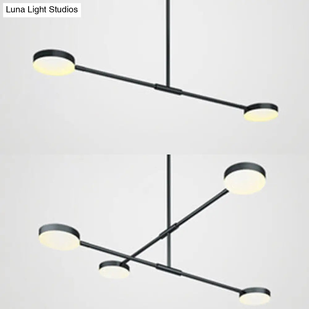 Modern Linear Chandelier With Drum Shade & Acrylic 2/4 Lights Led - Sleek Black Hanging Light For