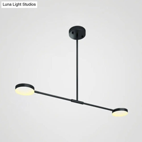 Modern Linear Chandelier With Drum Shade & Acrylic 2/4 Lights Led - Sleek Black Hanging Light For