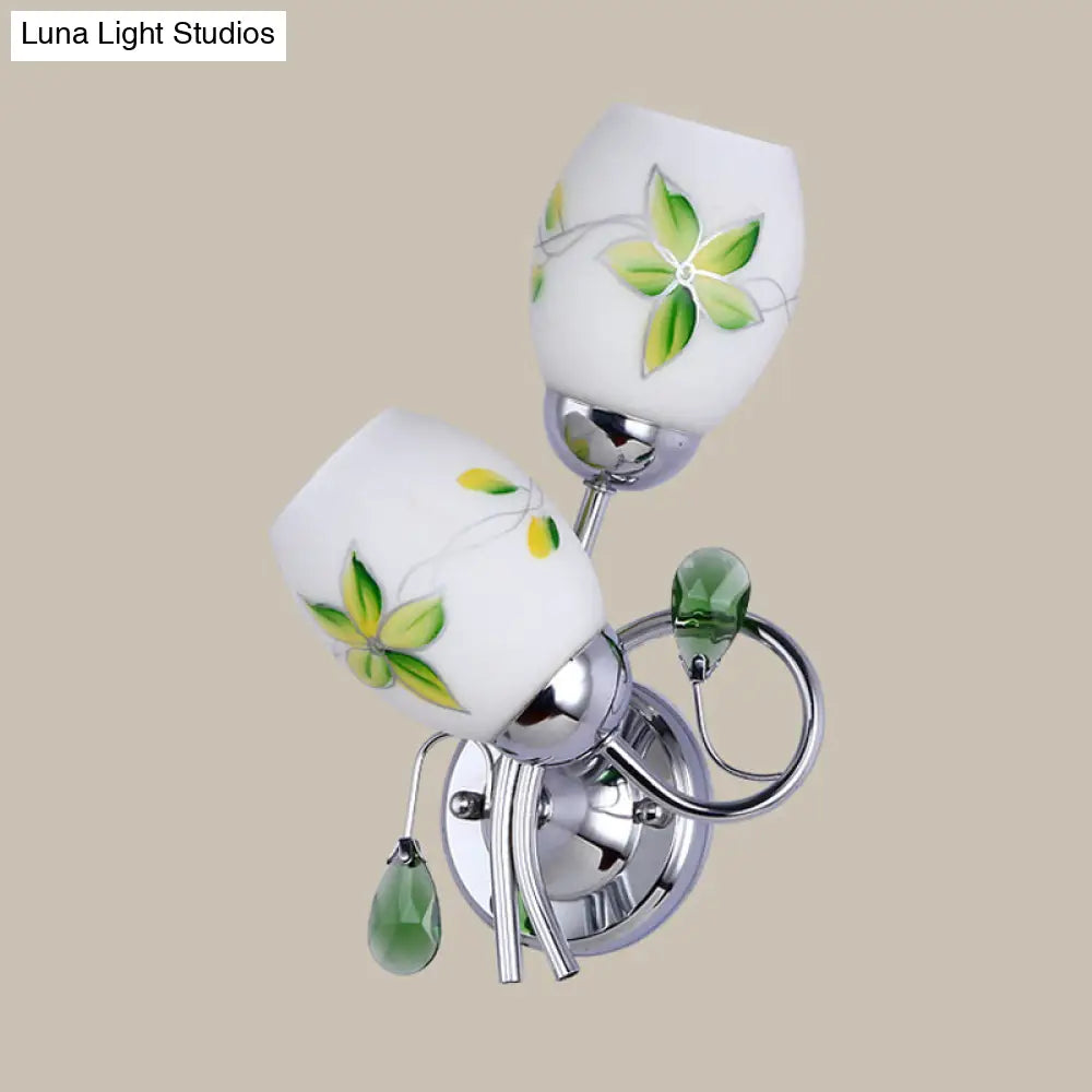 Winding Countryside Glass 2-Head Wall Sconce Light In Chrome Finish - Ideal For Bedrooms