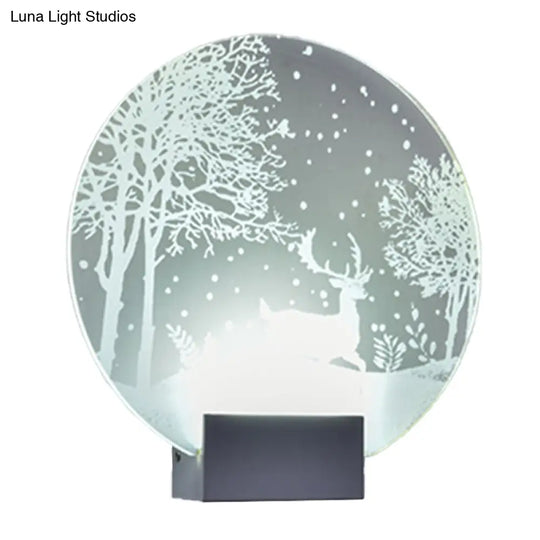 Winter Elk/Christmas Tree Led Mural Light Decor With Metal Shade - Hotel Sconce Lighting