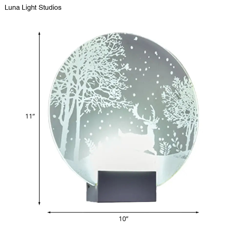 Winter Elk/Christmas Tree Led Mural Light Decor With Metal Shade - Hotel Sconce Lighting