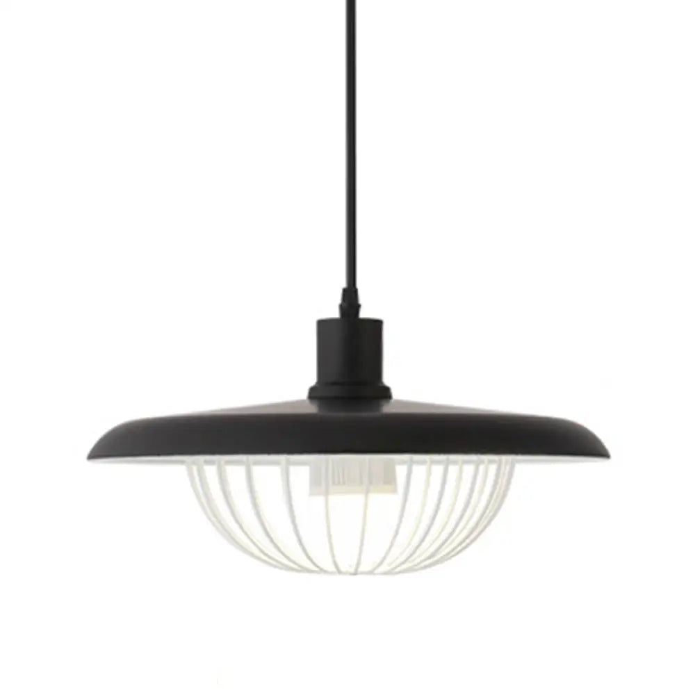 Wire Cage Down Lighting Pendant With Metal Shade - Modern Style Fixture Black