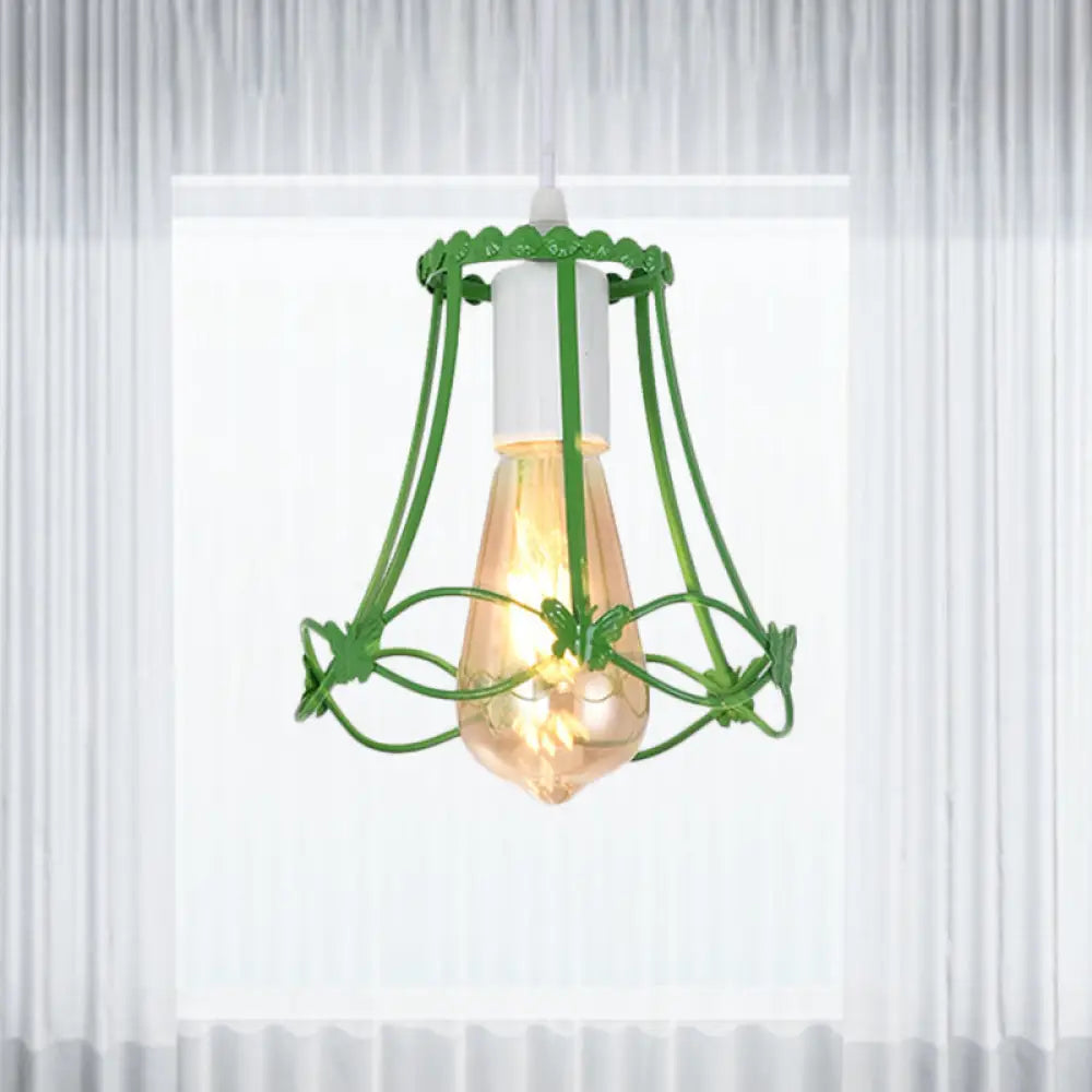 Wire Cage Mini Pendant Lamp - Modern 1-Light Hanging Ceiling Light In Blue/Green/Yellow Green