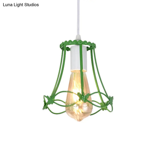 Wire Cage Mini Pendant Lamp - Modern 1-Light Hanging Ceiling Light In Blue/Green/Yellow