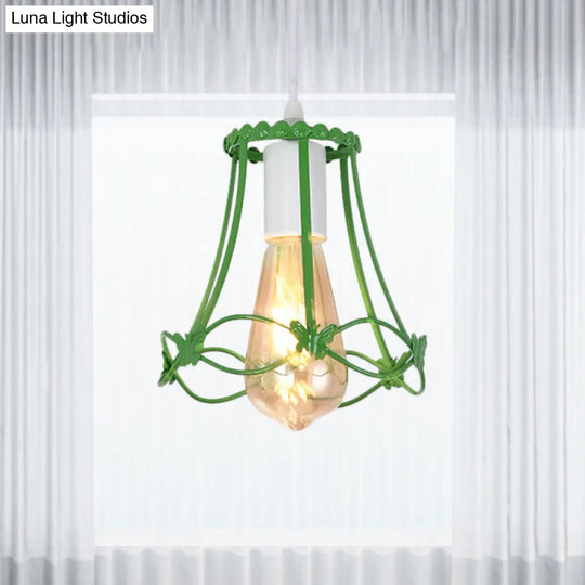 Wire Cage Mini Pendant Lamp In Blue/Green/Yellow - Modern Metal Hanging Ceiling Light Green