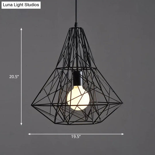 Wire Cage Pendant Lighting - Loft Style Black Metal 1 Head Ideal For Restaurants