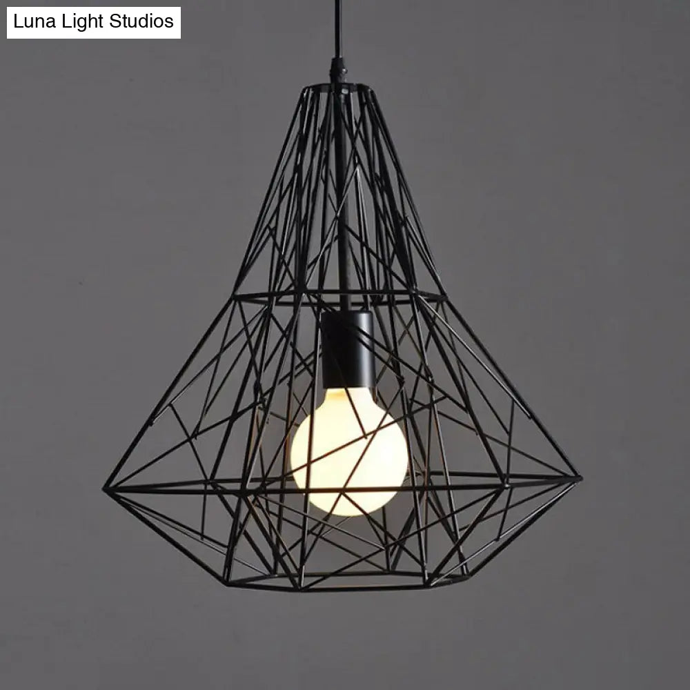 Wire Cage Pendant Lighting - Loft Style Black Metal 1 Head Ideal For Restaurants