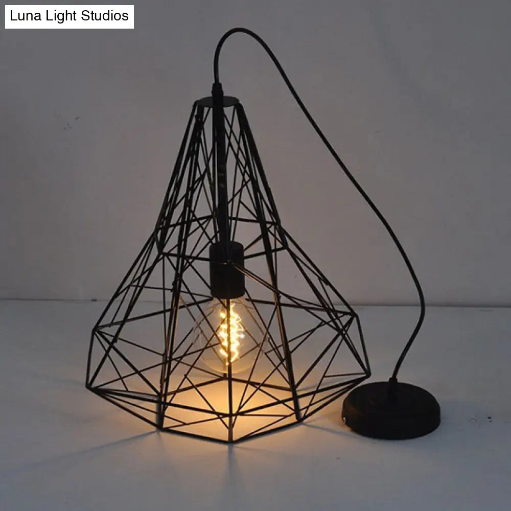Wire Cage Pendant Lighting - Loft Style Black Metal 1 Head Ideal For Restaurants
