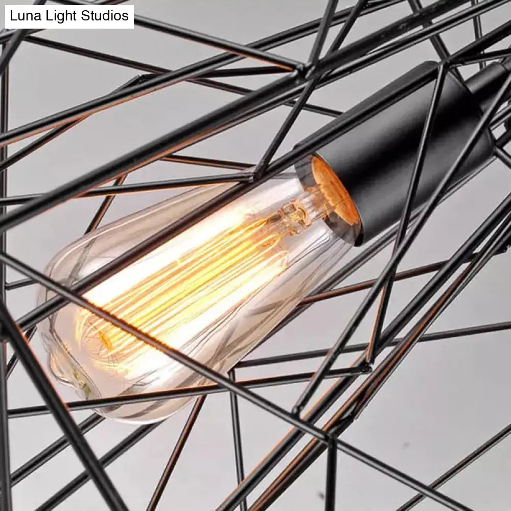 Wire Cage Pendant Light - Black Metal Ceiling Lamp For Restaurants