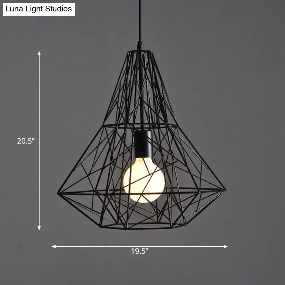 Wire Cage Pendant Light - Black Metal Ceiling Lamp For Restaurants