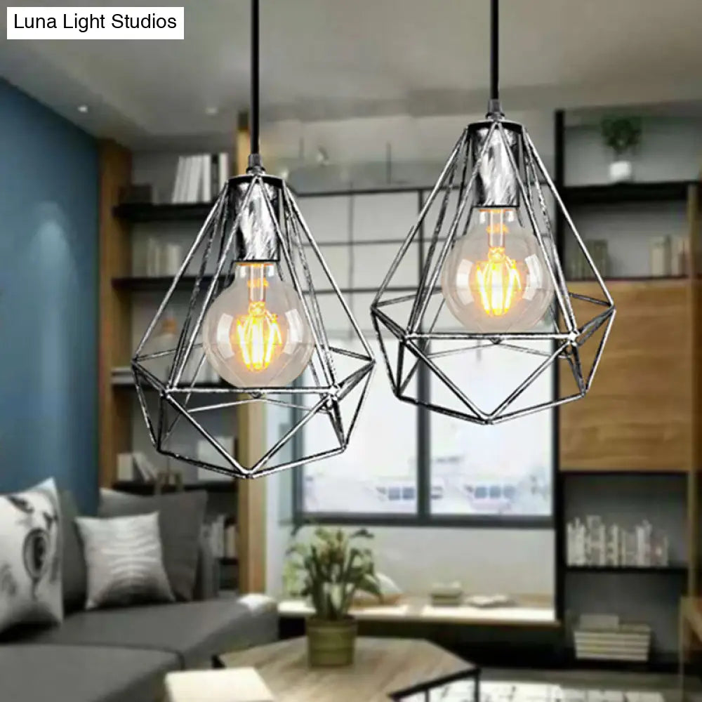 1-Light Pendant Ceiling Light - Wire Cage Wrought Iron Lamp (Country Style) Black/Copper/Gold Living