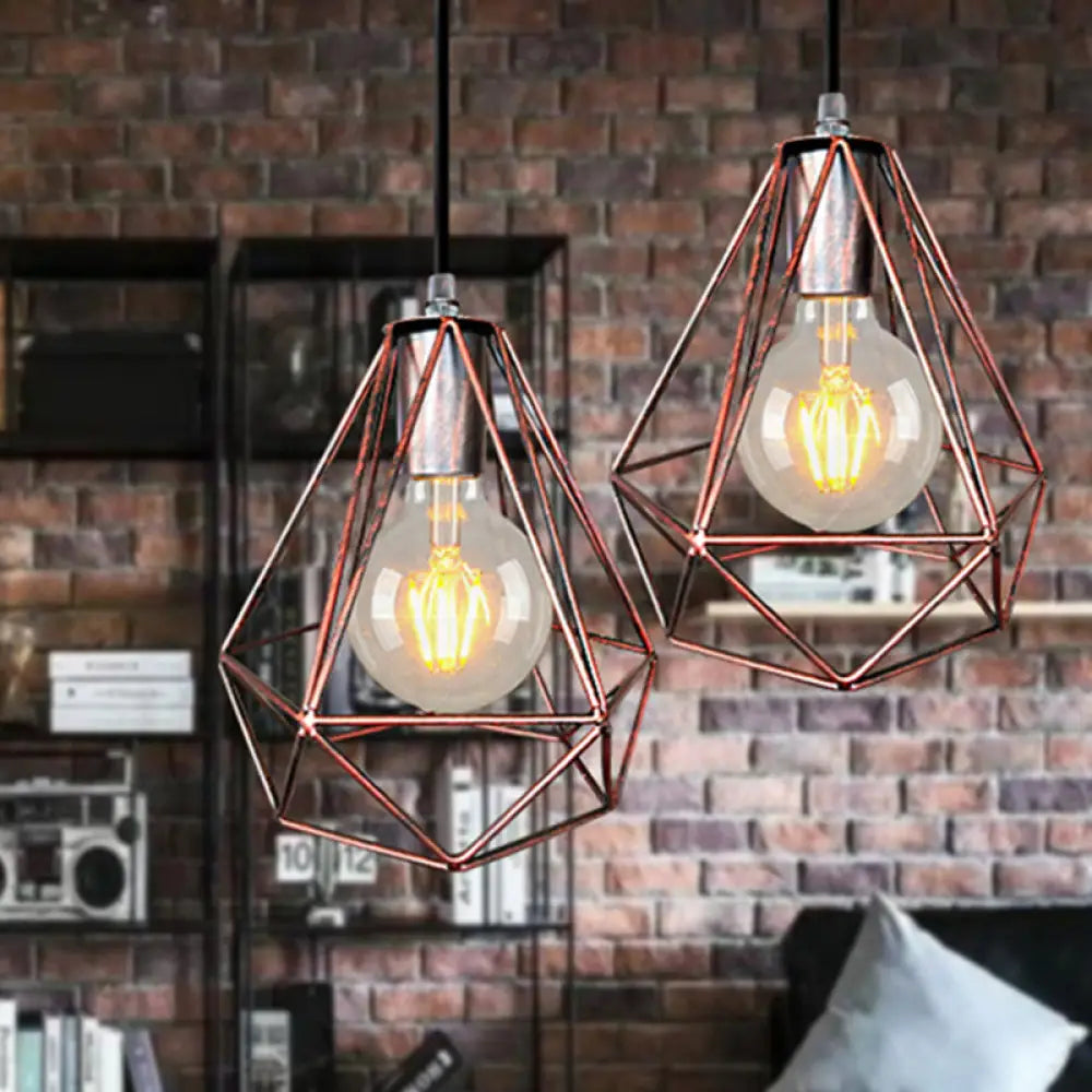 Wire Cage Pendant Light In Black/Copper/Gold | Ideal For Living Room Lighting Copper