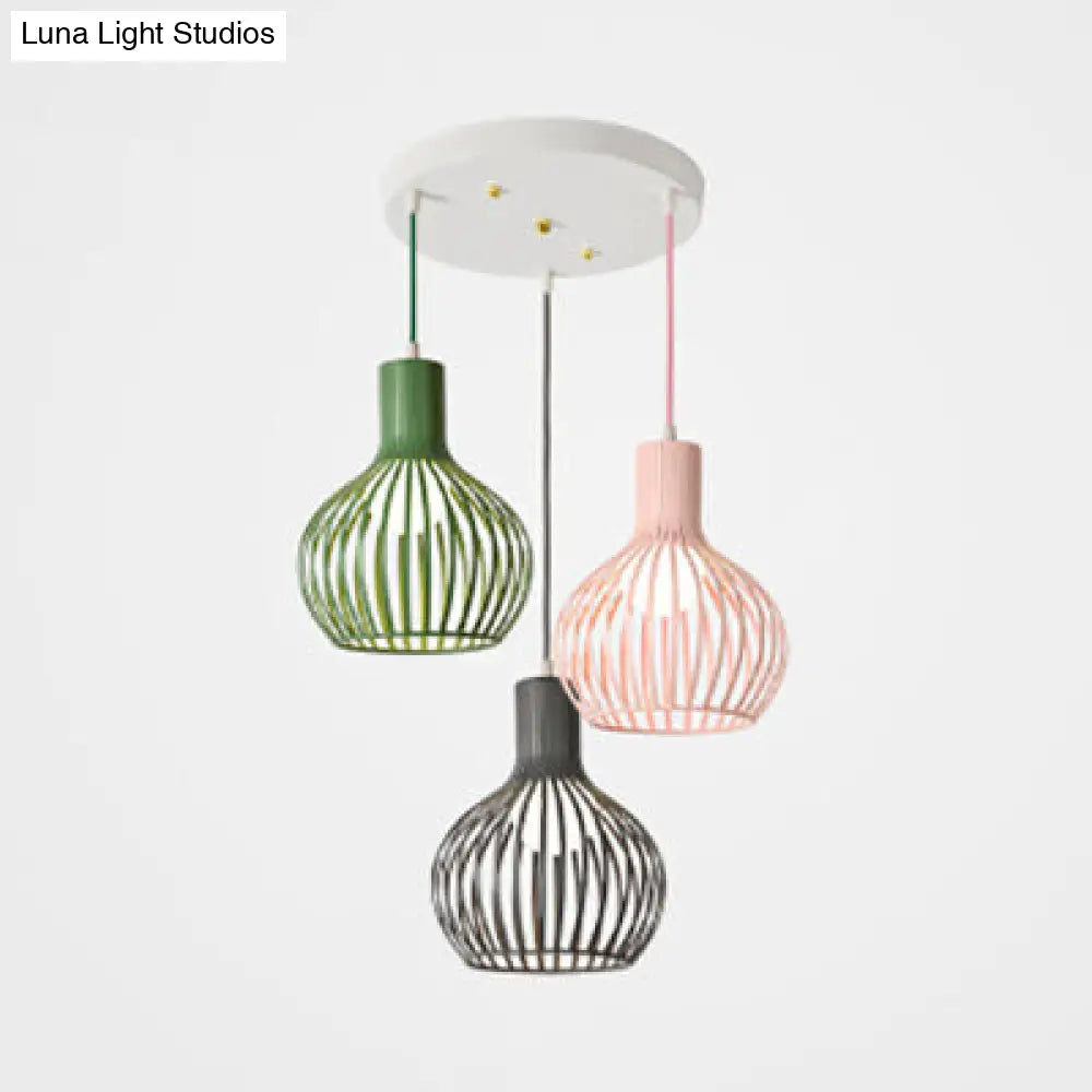 Industrial Dining Room Hanging Light With Metal Dome Shade In Grey/Pink - Set Of 3 Bulbs