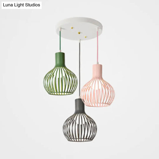 Industrial Dining Room Hanging Light With Metal Dome Shade In Grey/Pink - Set Of 3 Bulbs