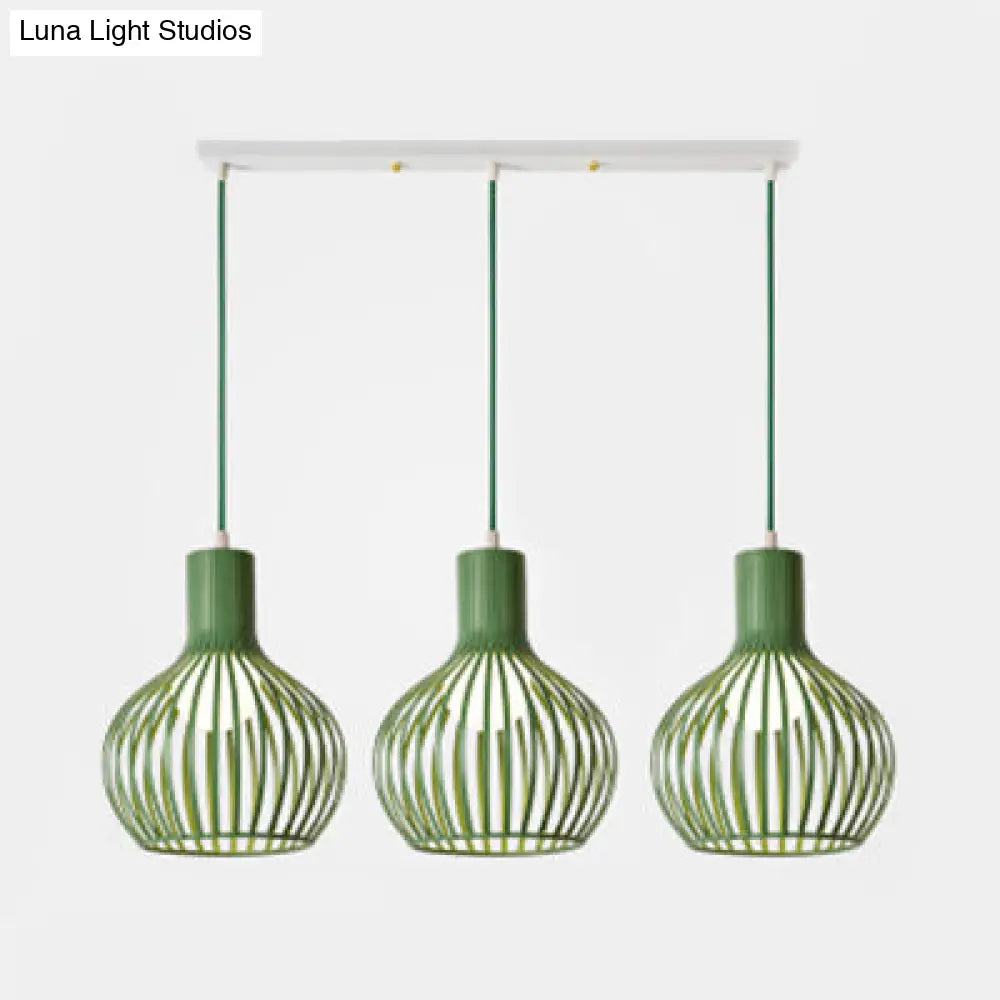 Industrial Dining Room Hanging Light With Metal Dome Shade In Grey/Pink - Set Of 3 Bulbs Green /