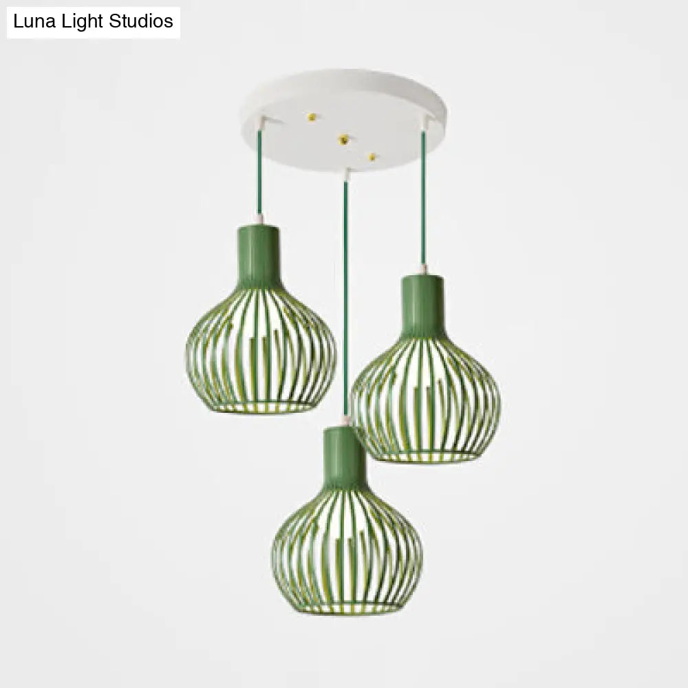 Industrial Dining Room Hanging Light With Metal Dome Shade In Grey/Pink - Set Of 3 Bulbs Green /