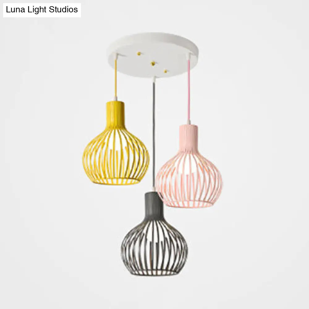 Industrial Dining Room Hanging Light With Metal Dome Shade In Grey/Pink - Set Of 3 Bulbs