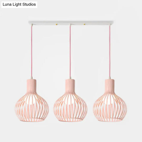 Industrial Dining Room Hanging Light With Metal Dome Shade In Grey/Pink - Set Of 3 Bulbs Pink /