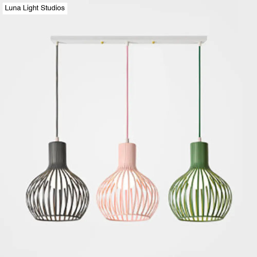 Industrial Dining Room Hanging Light With Metal Dome Shade In Grey/Pink - Set Of 3 Bulbs