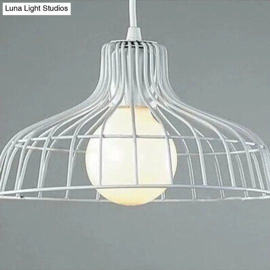 Wire Frame Ceiling Pendant Lamp With Industrial Barn Shade For Restaurants - Black/White White / B