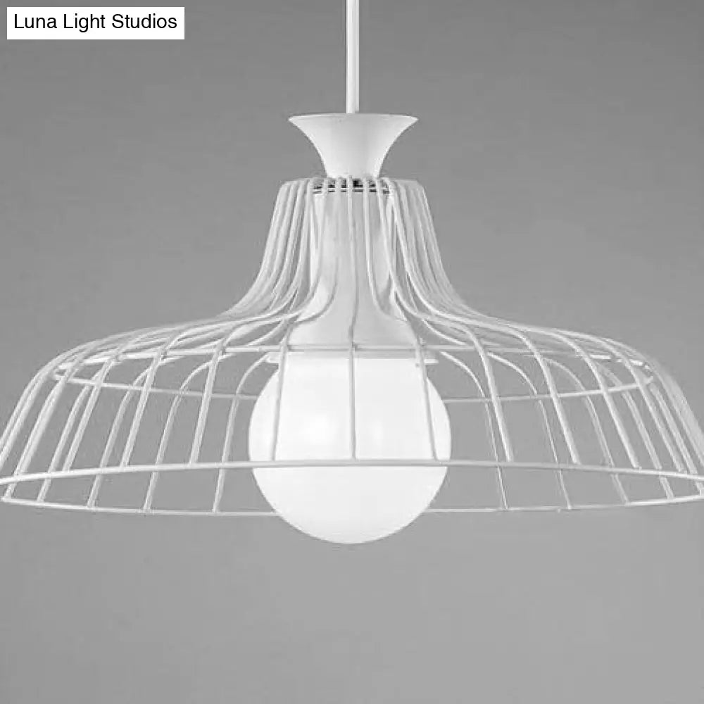 Wire Frame Ceiling Pendant Lamp With Industrial Barn Shade For Restaurants - Black/White White / A